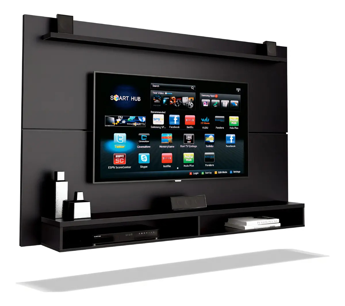 Painel EDN Móveis Max Para TV Até 65" Preto 180cm com Prateleira