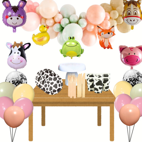 Combo Globos Fiesta La Granja Color Pasteles Mas Deco Mesa Colores Pasteles La Granja