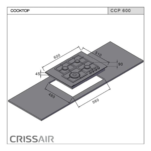 Cooktop Crissair A Gás 4 Queimadores Em Aço Inox Bivolt