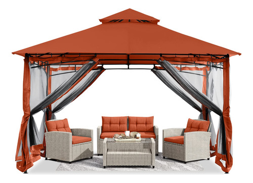 Gazebo De Doble Techo Con Toldo Y Mosquitera Para Jardín