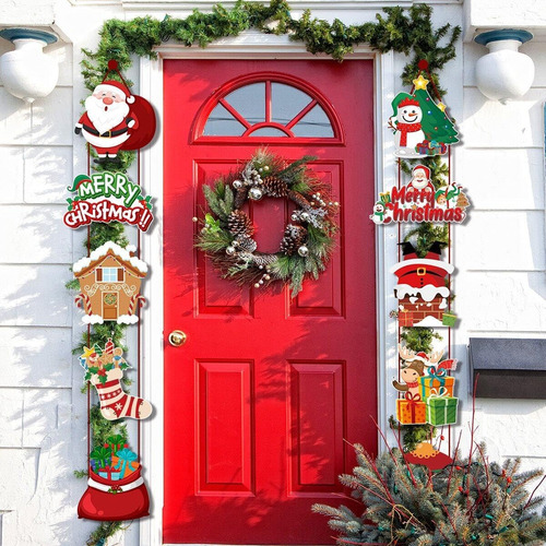 Para Cartel Colgante De Puerta De Feliz Navidad, 1 Par De