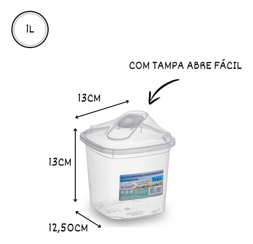 Farinheiro / Açucareiro 1 L P/ Organizar Cozinha Em Plástico