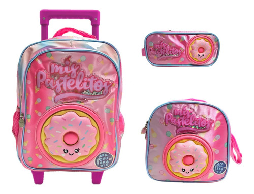 Kit Mochila Lonchera Y Lapicera Mis Pastelitos Primaria Con Carro Ds256