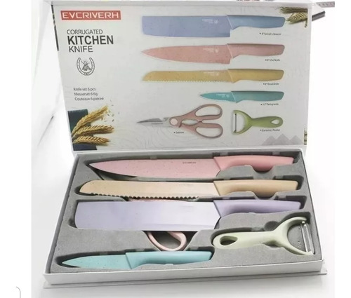 Set De Cuchillos Cocina Ceramica + Tijera+ Pela Papas 6 Pcs