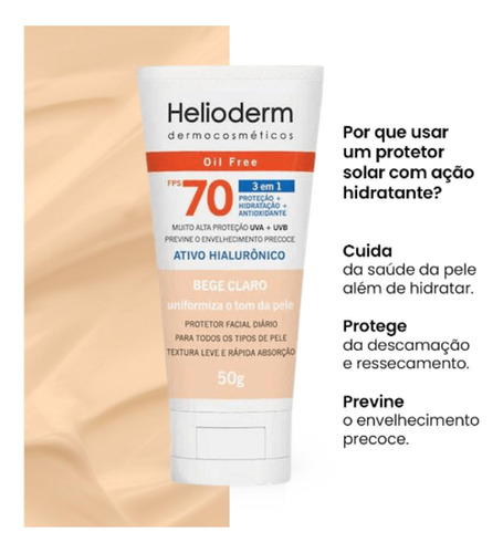 Kit C3 Protetor Solar Com Cor Facial Bege Claro Helioderm