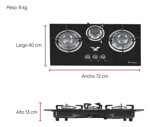 Combo Parrilla Empotrable 3 Quem Y Campana Pared Plegable Color Negro