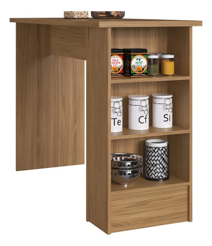 Bancada de Cozinha 3 Nichos Naturalle Balcão CO8000.0002 Decibal Cor Marrom-claro