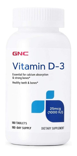 Gnc Vitamina D3 1000 Iu 25 Mcg., 180 Tabletas.