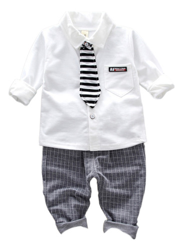 Conjunto Primavera De 2 Pcs Con Camisa Y Pantalón Para Bebé Blanco 2-3 A