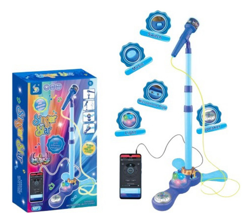 Microfono Pedestal Juguete Mp3 Con Luces Infantil Azul