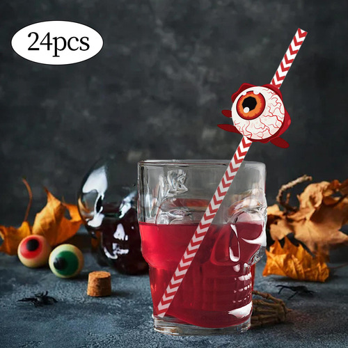 24 Pajitas De Papel De Halloween Para Globo Ocular