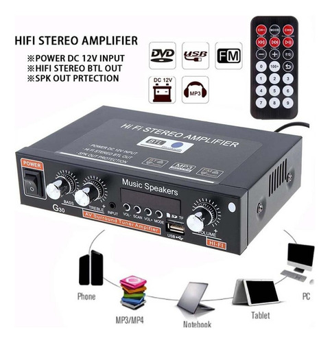 - Amplificador De Audio Bluetooth Receptor Subwoofer Radio