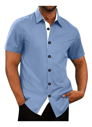 Blusa De Manga Corta Con Botones Y Retazos Doblados Para Hom