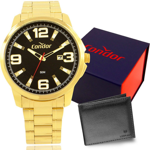 Imagem 10 de 10 de Relógio Masculino Dourado Condor Ouro 18k + Carteira Brinde