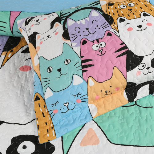 Juego De Colcha Marcielo Para Niños Con Diseño De Gato Para