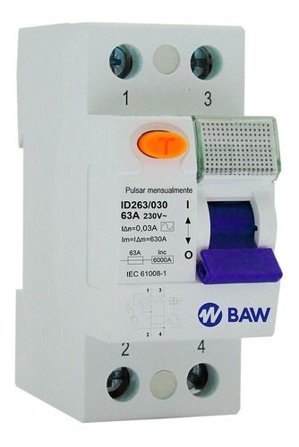 Interruptor Disyuntor Diferencial Bipolar 2x63a 30ma Baw