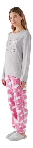 Pijama Mujer Manga Larga Pantalon Peluche Promesse Pr10070