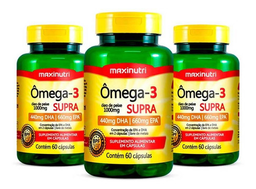 Kit 03 Ômega 3 Supra Óleo De Peixe 1000mg 60 Caps Maxinutri