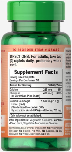 Purtians Pride Garcinia Cambogia 1500 Mg 60 Caps Ptr Sabor Sin Sabor