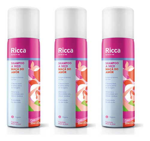 Kit 3 Shampoo A Seco Maçã Do Amor 50ml Doce Oleosidade Ricca