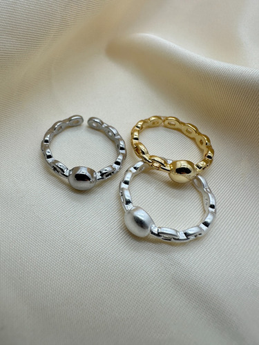 Anillo Cadena Con Circulo Plateado Diseño Coreano Moda