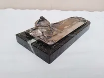 Comprar Excelente Antiguo Tintero Escribanía Mármol B. Plata Firmada