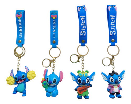 Pack De 4 Llaveros De Lilo Y Stich Silicon Moda Divertidos Stich Azul