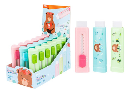 Pack De 3 Goma De Borrar Retráctil Deli Jungoo Oso 54x18mm