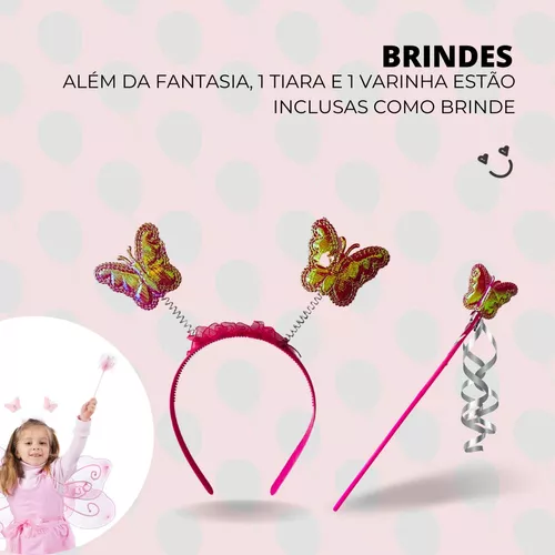 Fantasia Infantil Dia das Crianças Menina Kit Saia e Asa Fofo