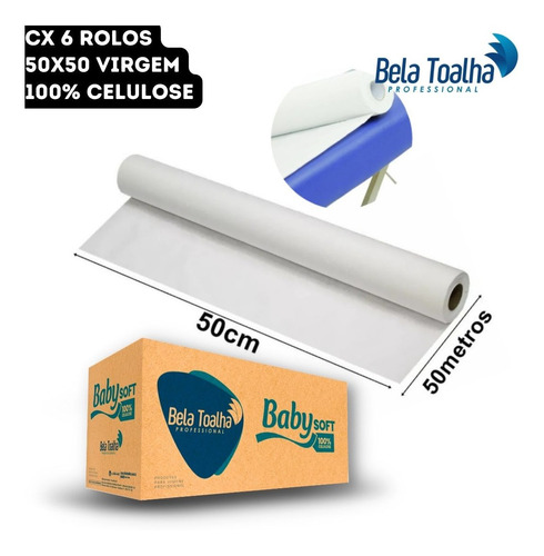 6 Rolos Lençol Hospitalar 50x50 Virgem 100% Celulose Bobina Bela Toalha Baby Soft en caixa6