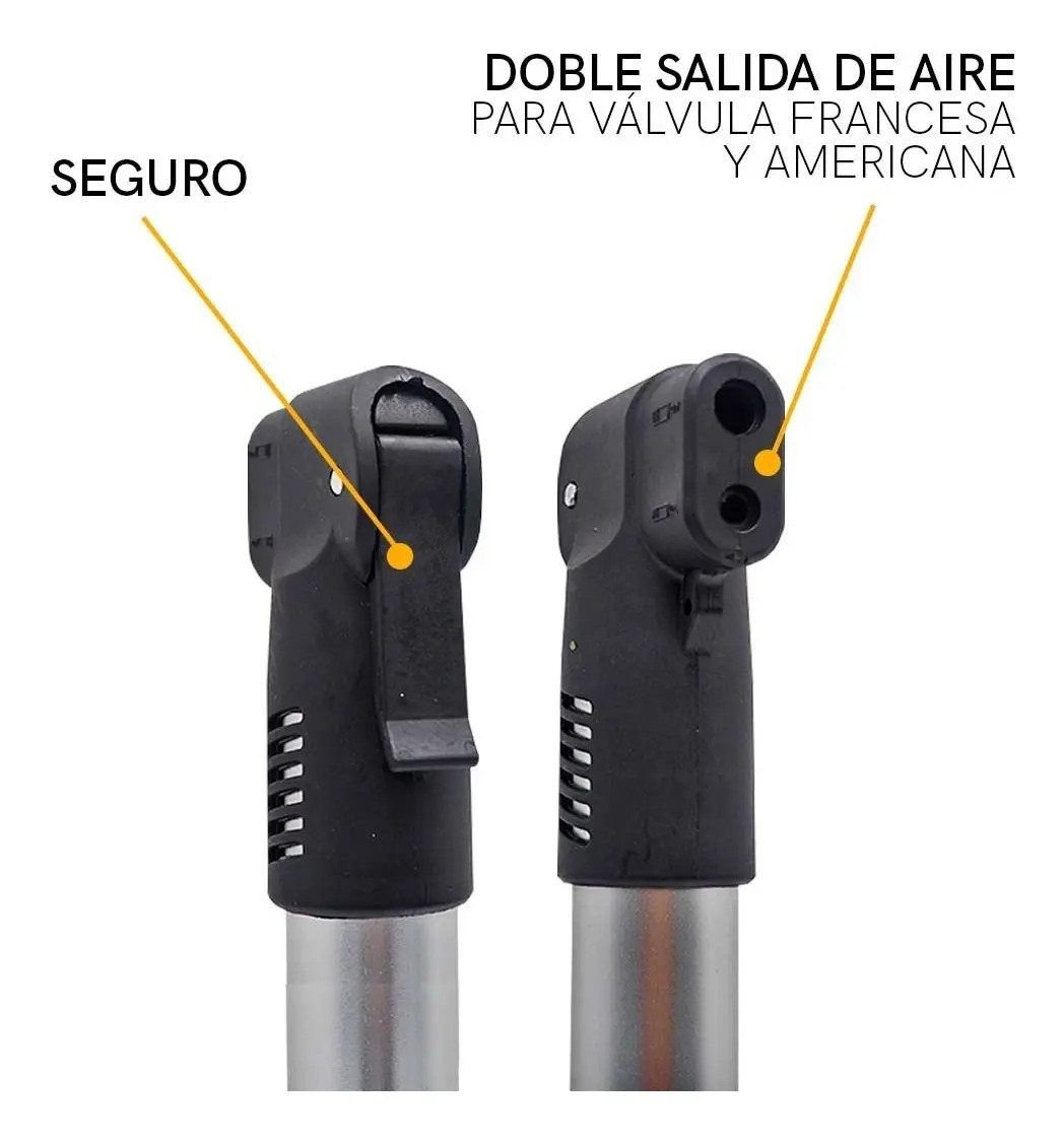 Mini Bomba De Aire Portátil Para Bicicleta Color Plateado