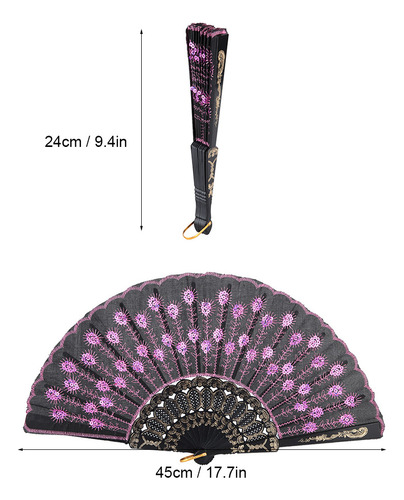 Abanico Plegable Pink Dance De 10 Piezas Con Lentejuelas Par