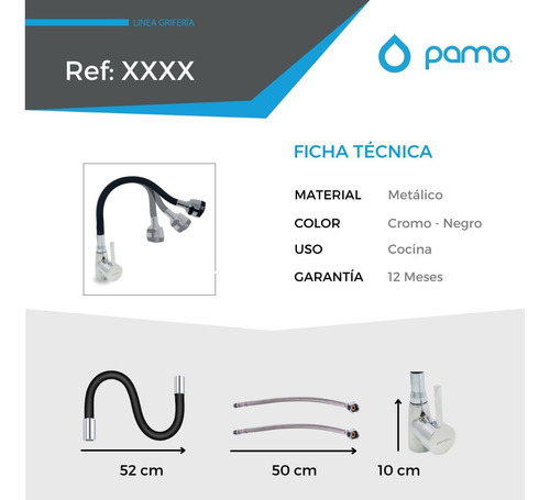 Imagen 6 de 6 de Grifería Lavaplatos Cuello Flexible Negra Lujo Original Pamo