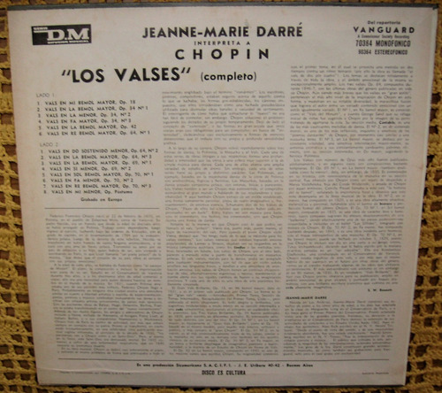 Jeanne Marie Darre / Chopin: Los Valses Completo - Lp Vinilo (Usado)