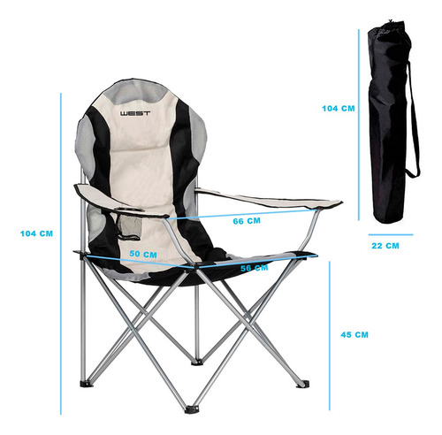 Silla Sillón Plegable Camping Playa Plegable Acolchado Bolso Negro