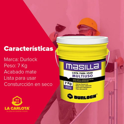 Masilla Placa De Yeso Durlock Multiuso 7 Kg Lista Para Uso