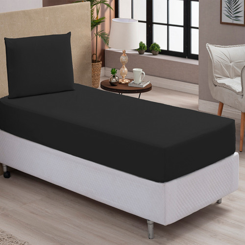 Lençol Solteiro 2 Pçs Com Elástico Microfibra Texfine Confortável Preto