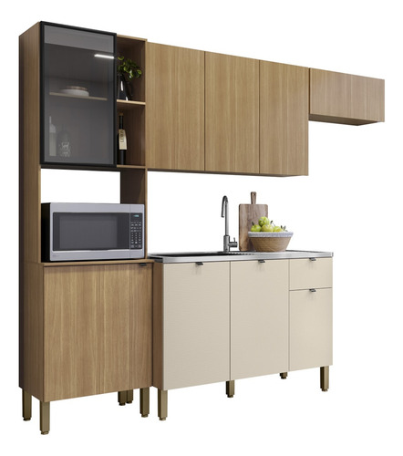 Cozinha Compacta Balcão Com Pia 120cm Laura Plus Freijó/soft