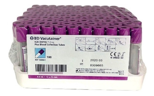 Tubos Tapa Lila Vacutainer B.d.4 Ml X 100 Unds