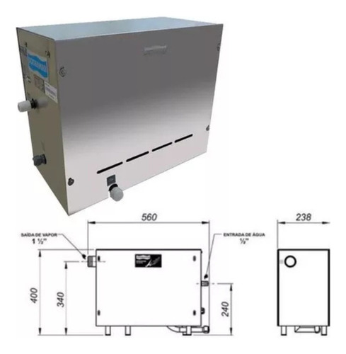 Sauna Vapor Steam Inox Indoor 9 Kw Com Quadro Analógico