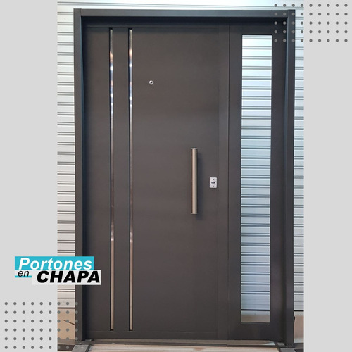 Puerta Chapa Inyectada 1.20m X 2.00m Con Postigo Fijo Gris Oscuro