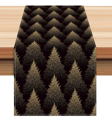 Mantel En Forma De M Con Estampado De Árbol De Navidad Dorad