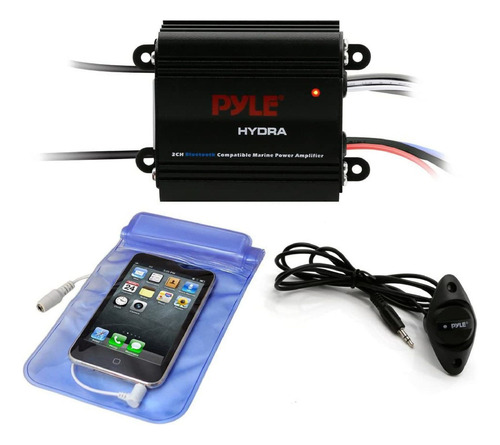 Pyle Auto Amplificador Marino De 2 Canales 200 W Rms 4 Ohm Estéreo De Rango Completo Con Bluetooth Inalámbrico Y Potente Altavoz Prime, Sistema De Audio De Música Hd Multicanal Plmrmb2cb, Negro