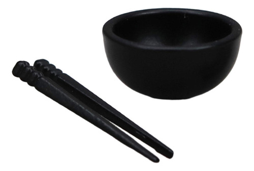 2 Cuenco Para Casa De Muñecas, Palillos, Vajilla De Negro