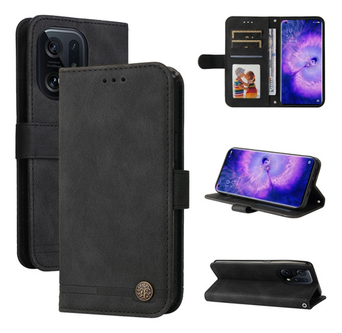 Funda Life Tree Pu Negra Para Oppo Find X5 Pro