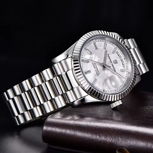 Relógio Pagani Design Pd-1752 Automático 36mm Safira Branco Correia Prateado Bisel Prateado