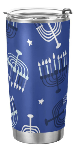 Botella Vaso 20 Onza Tapa Pajilla Vela Azul Hanukkah Taza Al