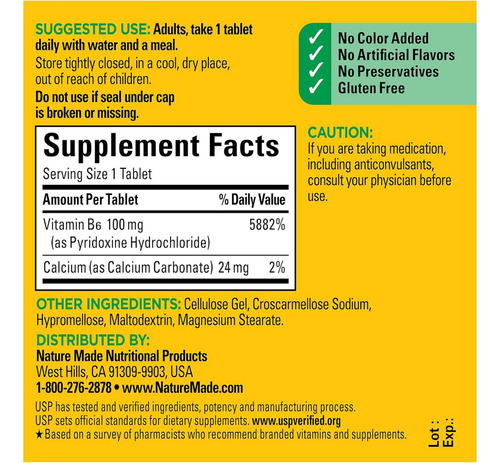 Nature Made Vitamina B6 100 Mg Con 100 Tabletas