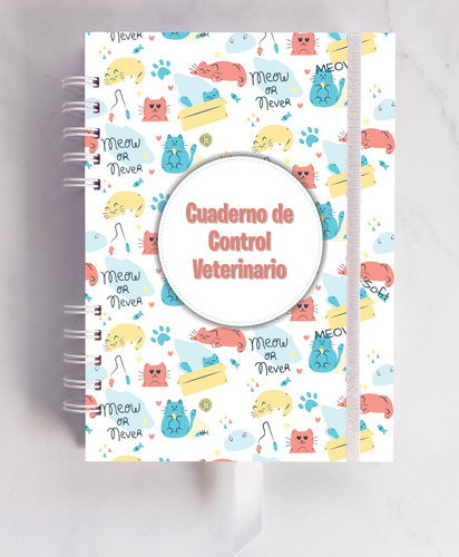 Cuaderno Veterinario Gatos Tamaño A5 Tapa Dura Cierre Elast