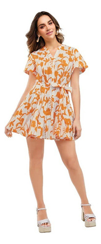 Vestido Forro Dama Casual Corto Botones Naranja 965-65